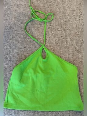 Zara Lime Green Ribbed Halter Neck Cutout Top Size Medium